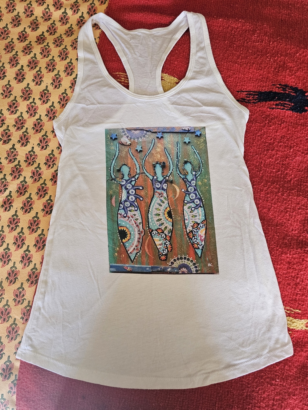 White Cotton Racerback Tank Top with Goddess Art S